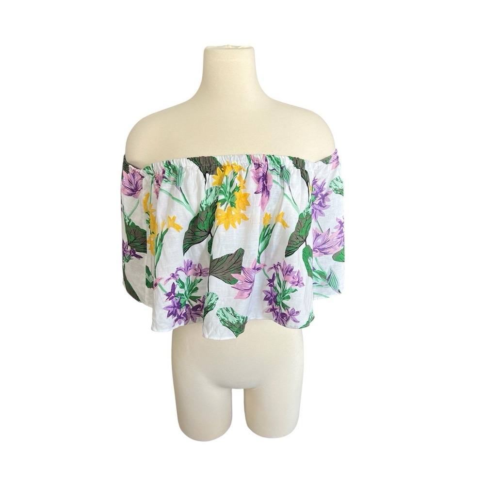 Ashley Stewart Off-Shoulder Floral Crop Top Sz. 16 Smocked Coquette Boho